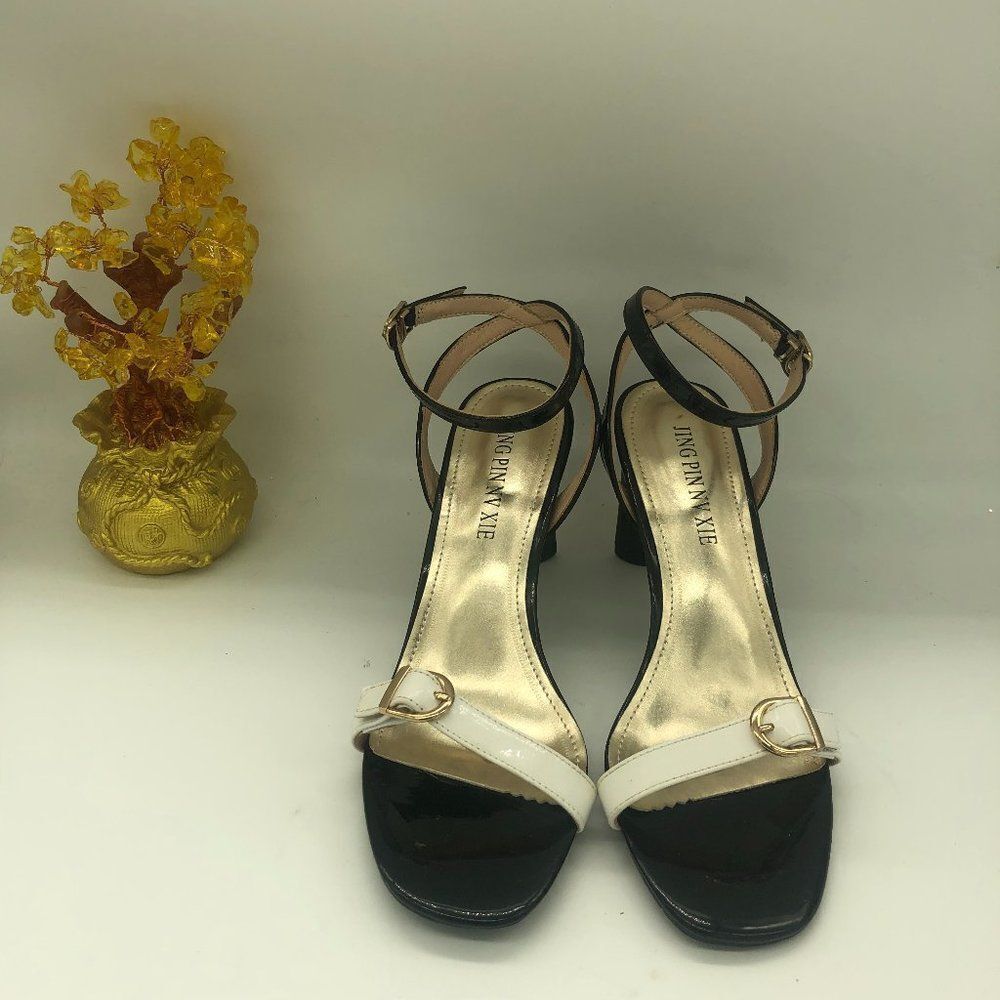 Black Women Open toe Ankle Strappy Pumps Chunky Heels Sandals